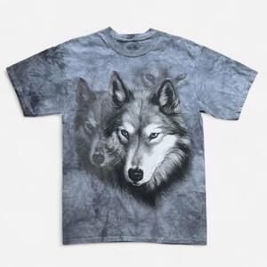 The Mountain Grey Tie Dye Wolf Print Oversized Graphic Tee